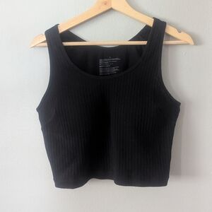 Muji Cotton Rib Bra Tank Top - Black, Cropped